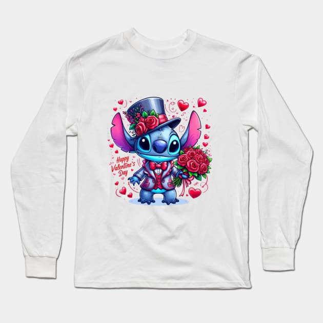 Valentines Day Stitch, Stitch Love Long Sleeve T-Shirt by BukovskyART